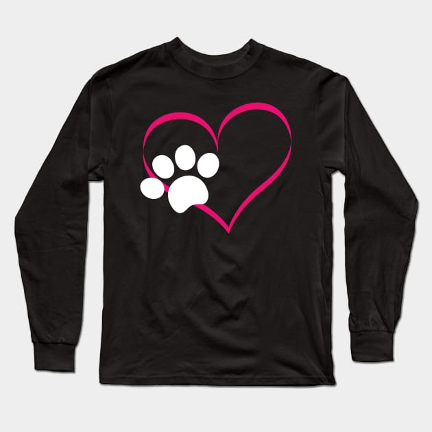 Paw Print And Heart, Dog Lovers And Dog Mamas, Fur Mom Long Sleeve T-Shirt by Wicked Zebra